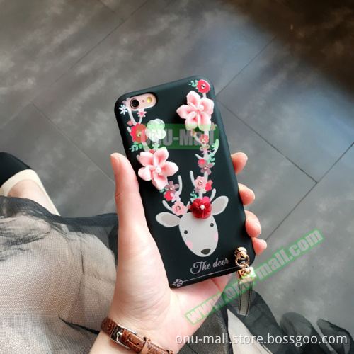 3D Flowers and Deer Pattern Soft TPU Back Case for iPhone 7 Cover